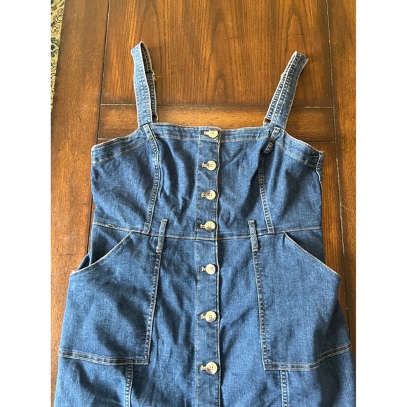 Divided Medium Wash Denim Sleeveless Button Front Mini Dress Women's Size Large - Picture 2 of 9